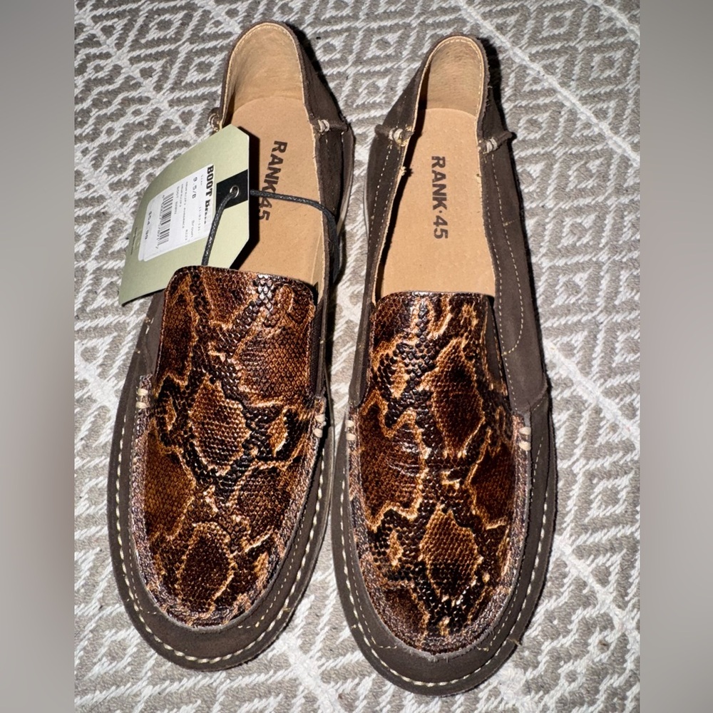 RANK 45 women’s snake skin print moc toe shoes